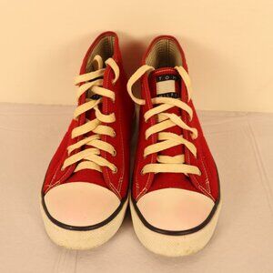 Tommy Hilfinger Woman's Athletic Red and White High-Top Shoes Size 8